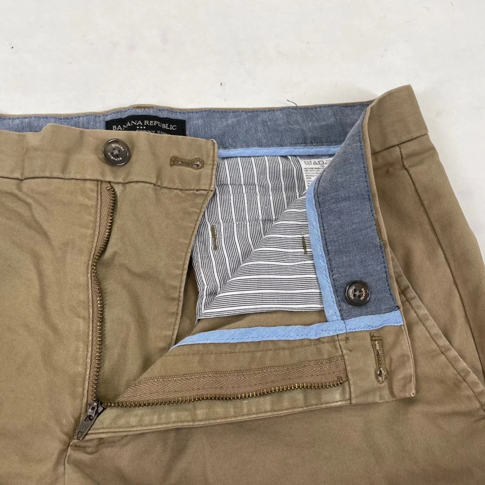 Banana Republic Fulton Skinny Chino Pants Mens 32x30 Khaki Tan Cotton Stretch
